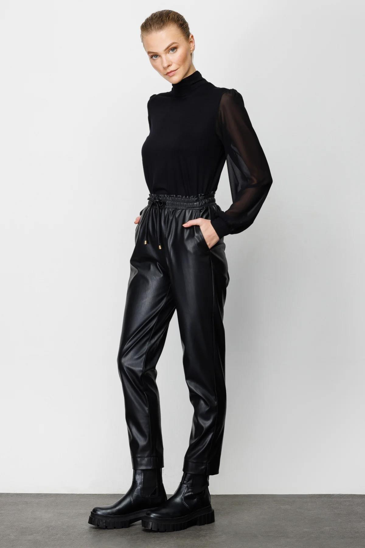 Drawstring Waist Lace Leather Trousers