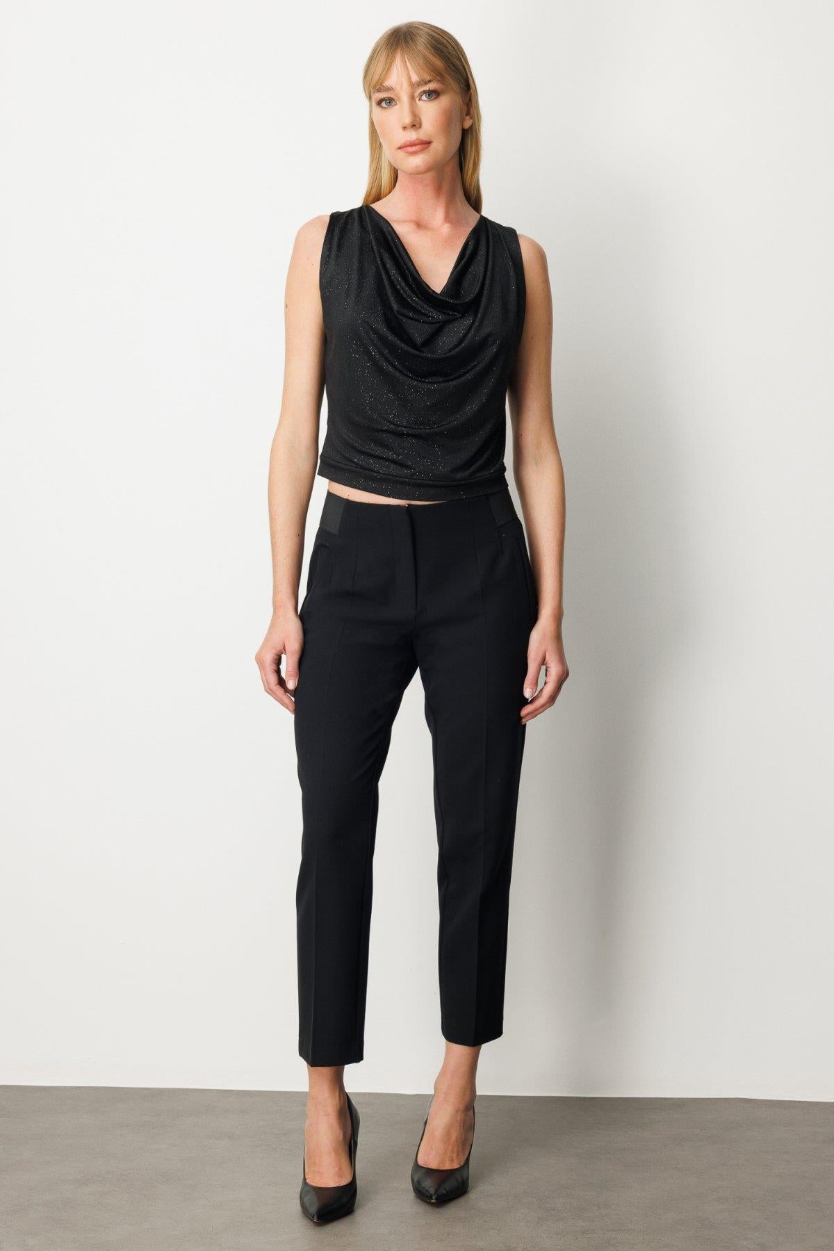 Beli Kalın Lastikli Dar Paça Pantolon