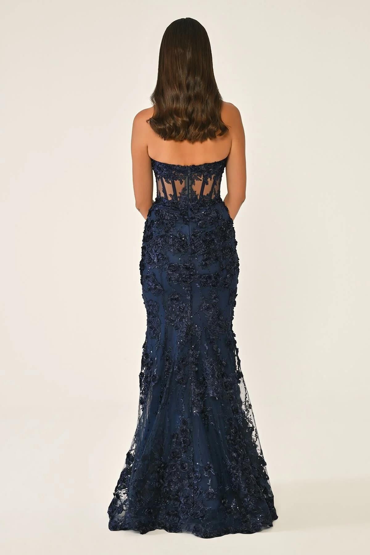 Transparent Waist Strapless Long Evening Dress