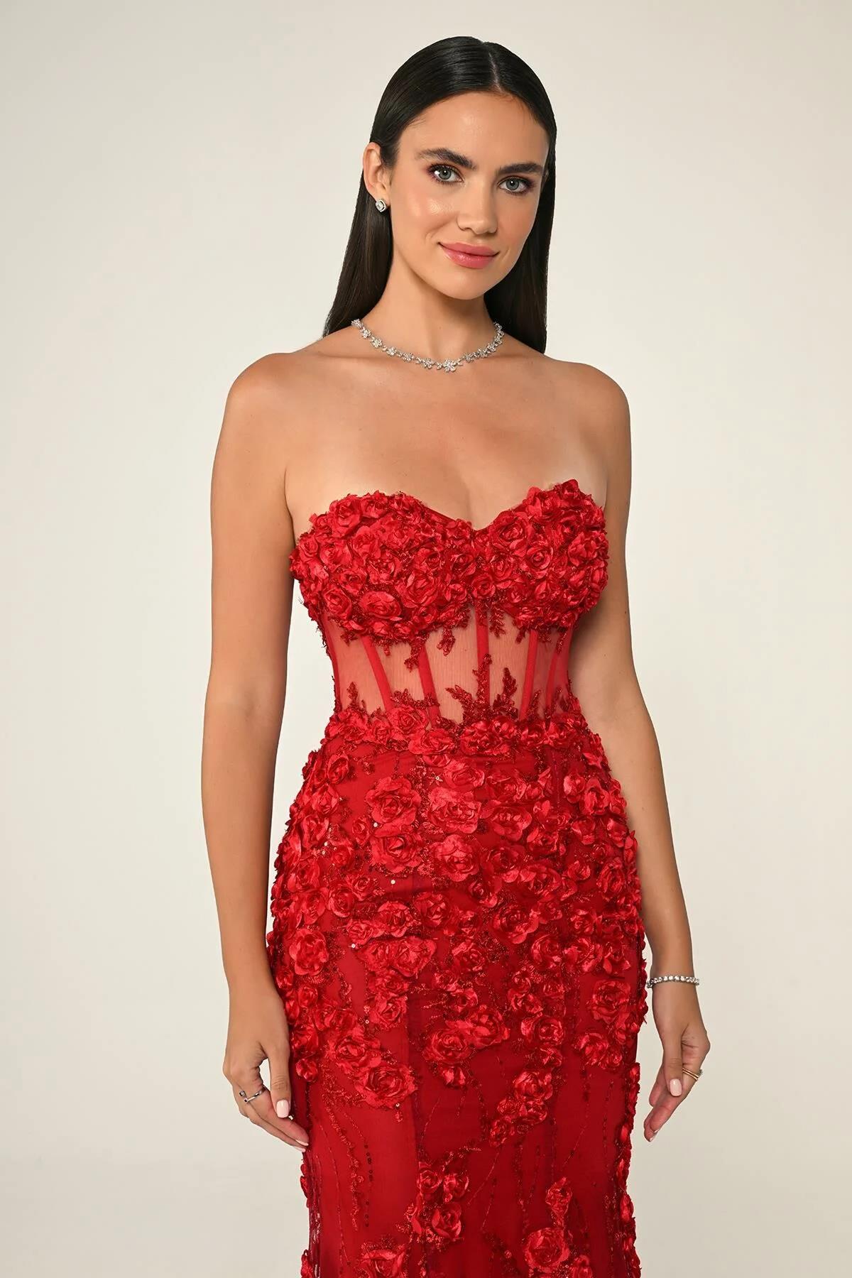 Transparent Waist Strapless Long Evening Dress