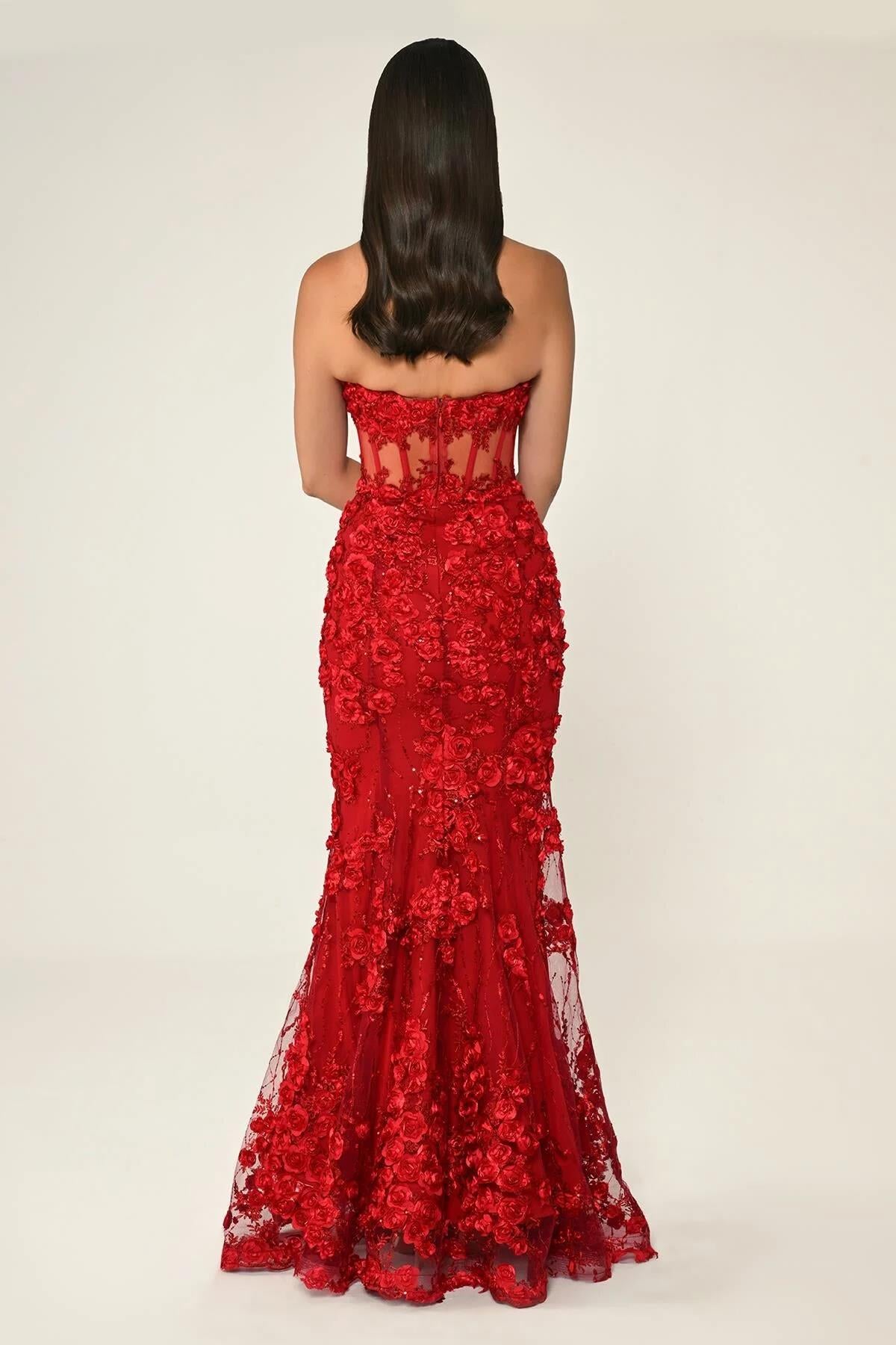 Transparent Waist Strapless Long Evening Dress