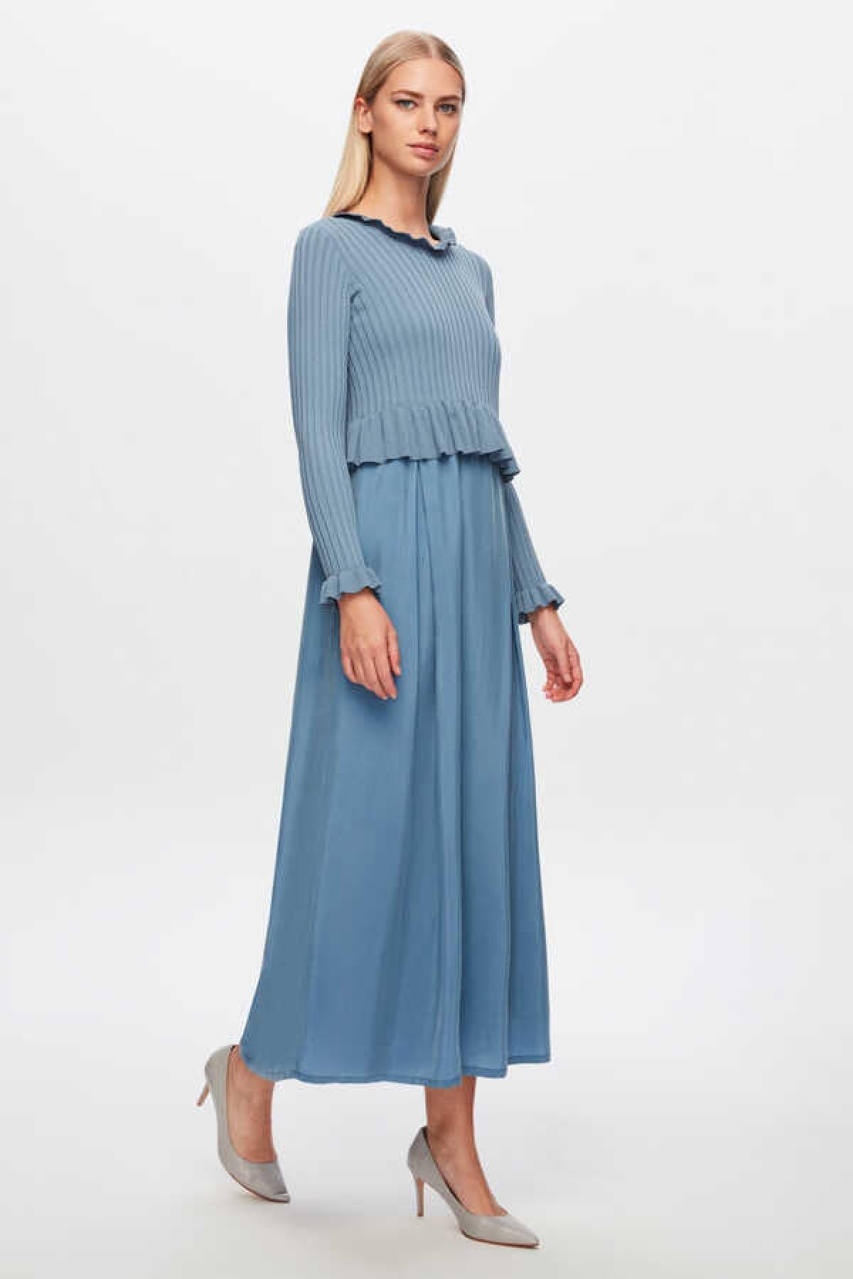 Bileği Fırfırlı Triko Elbise - Eser Giyim