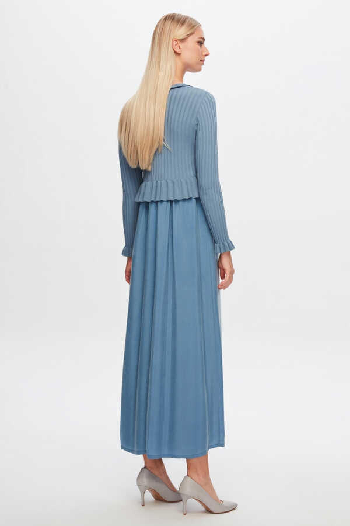 Bileği Fırfırlı Triko Elbise - Eser Giyim