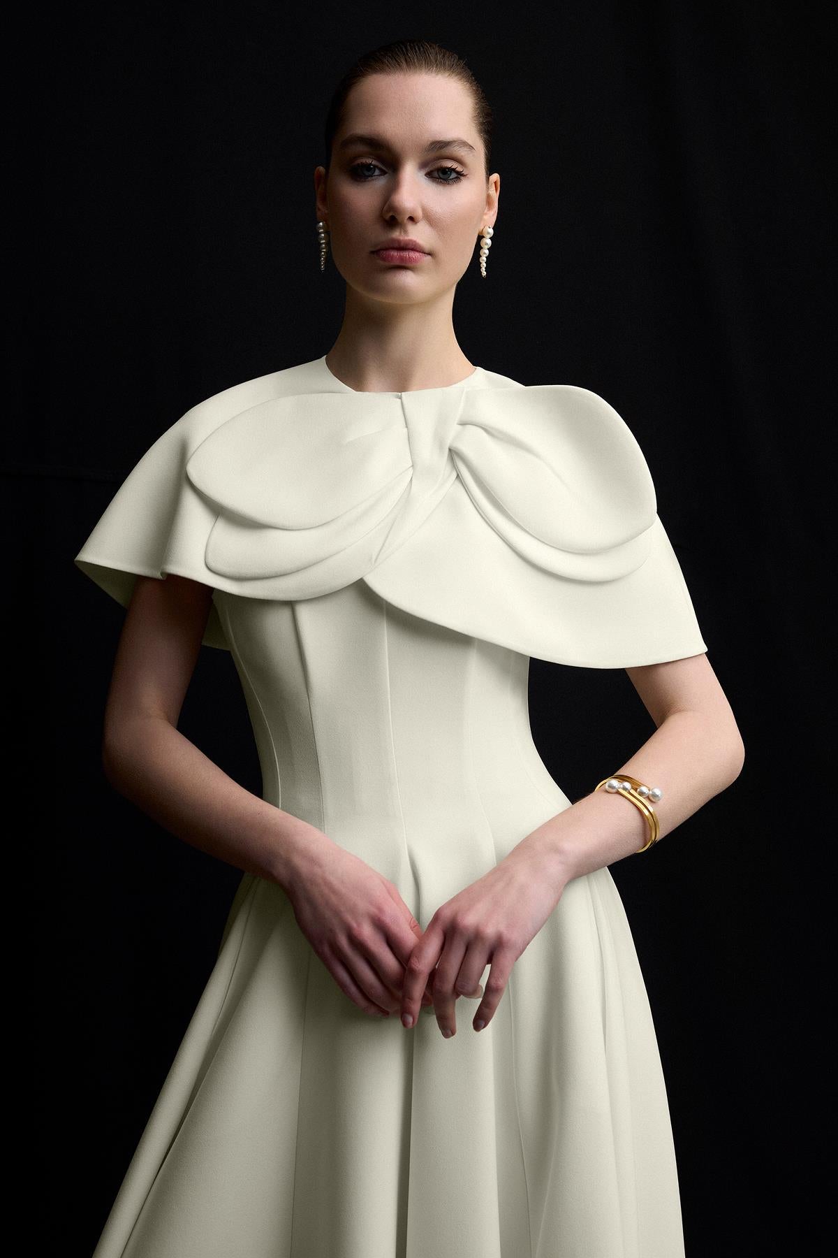 Bolero Detailed Strapless Flared Skirt Evening Dress