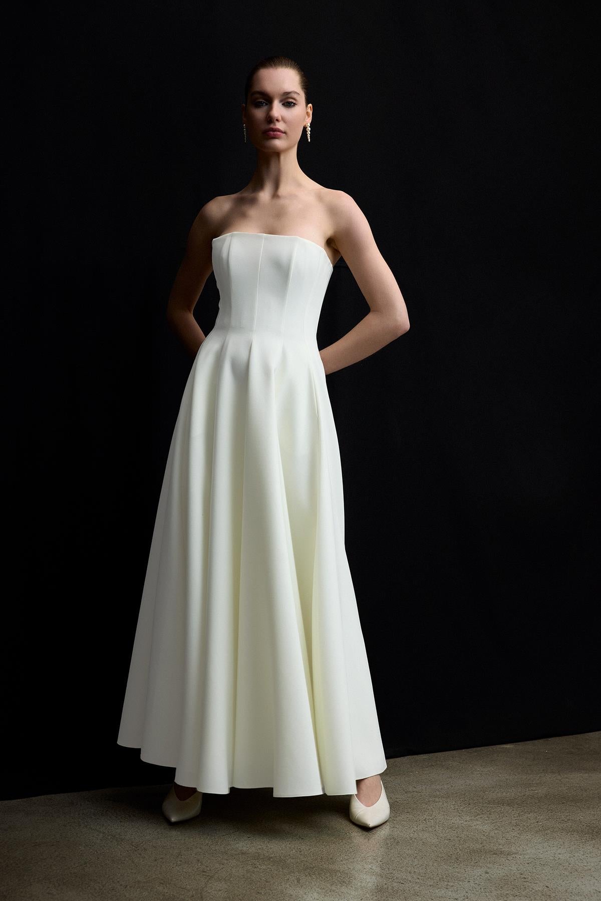 Bolero Detaylı Straplez Kloş Etek Abiye Elbise