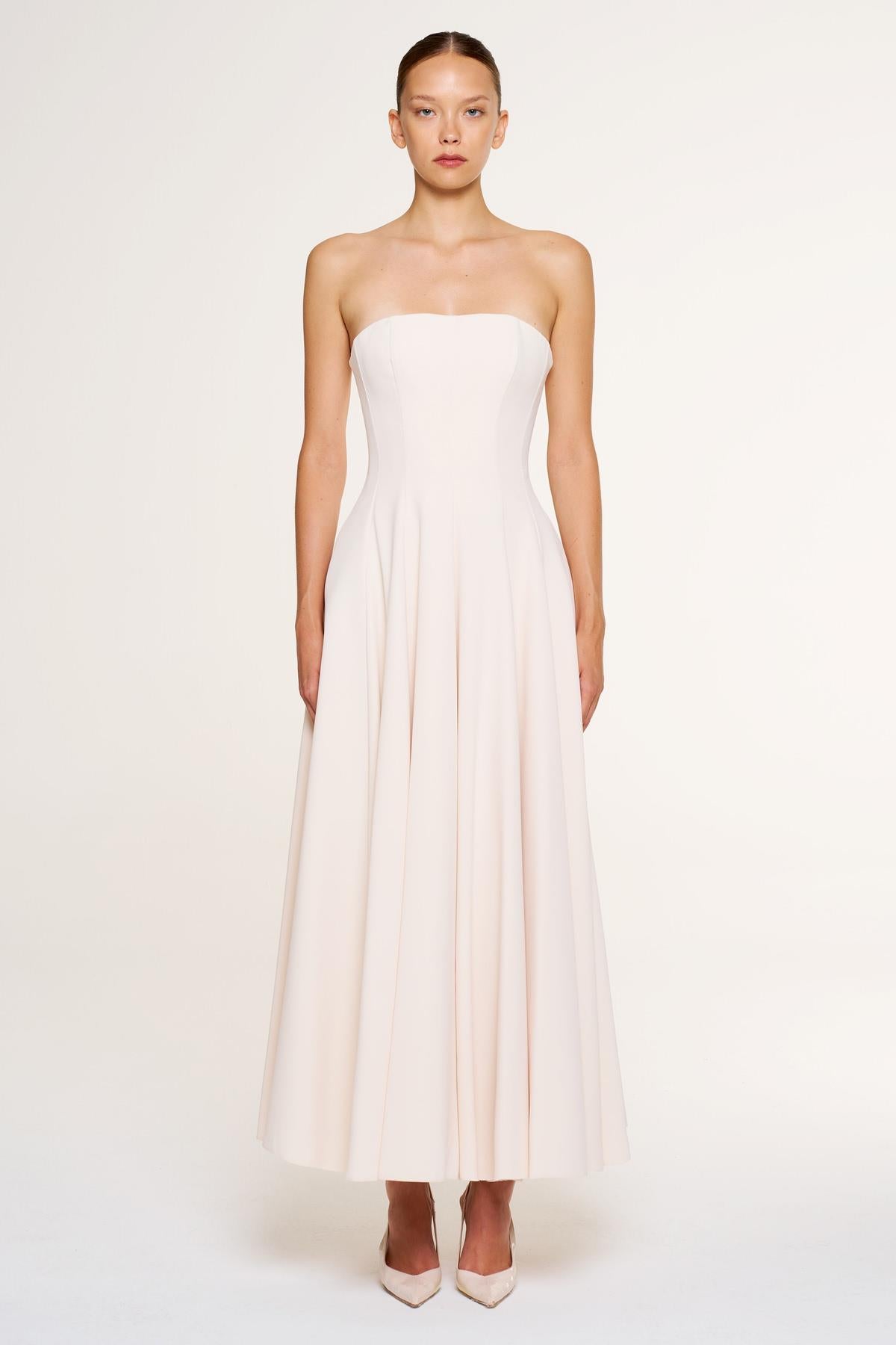 Bolero Detailed Strapless Flared Skirt Evening Dress