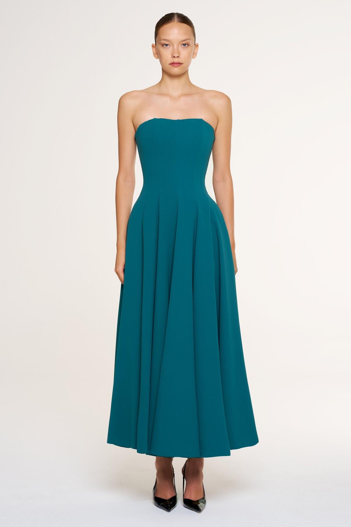 Bolero Detailed Strapless Flared Skirt Evening Dress