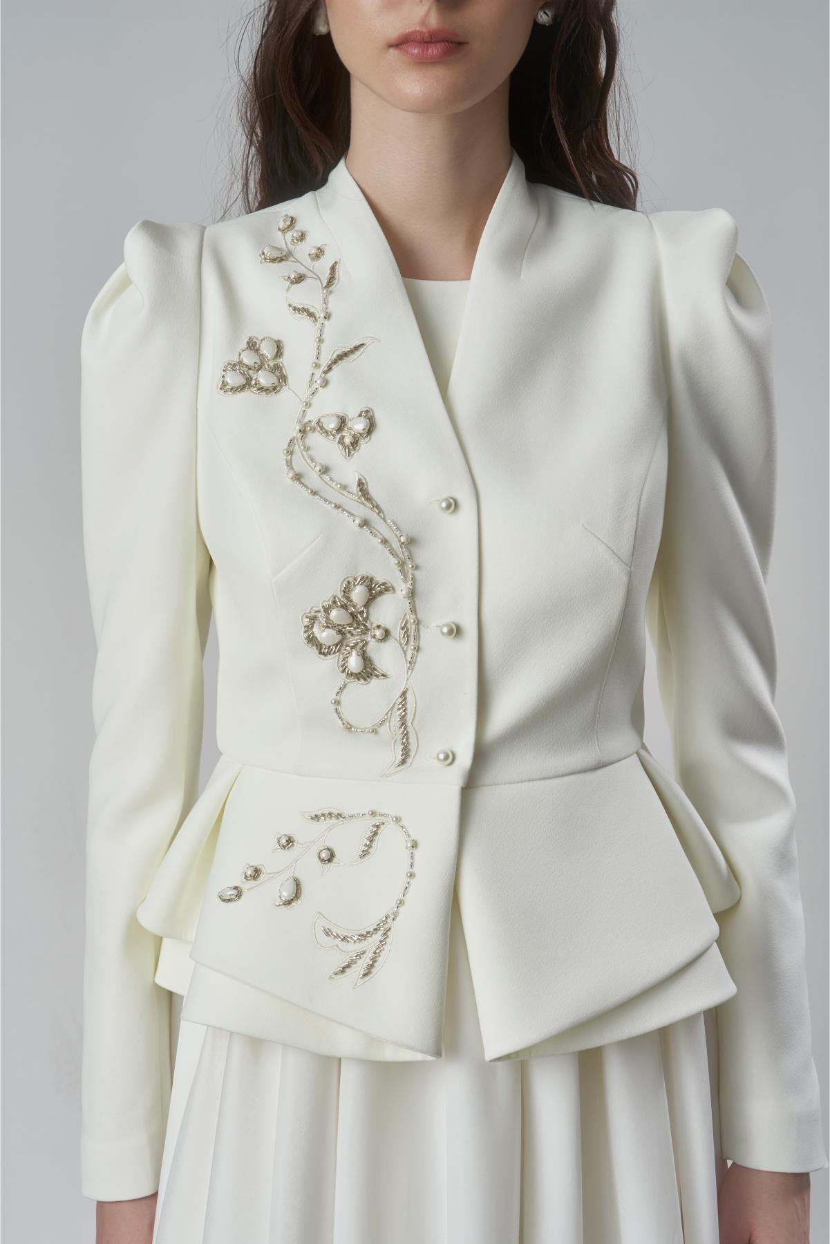 Ceket İnci Düğme Taş İşli Elbiseli Takım - Eser Giyim