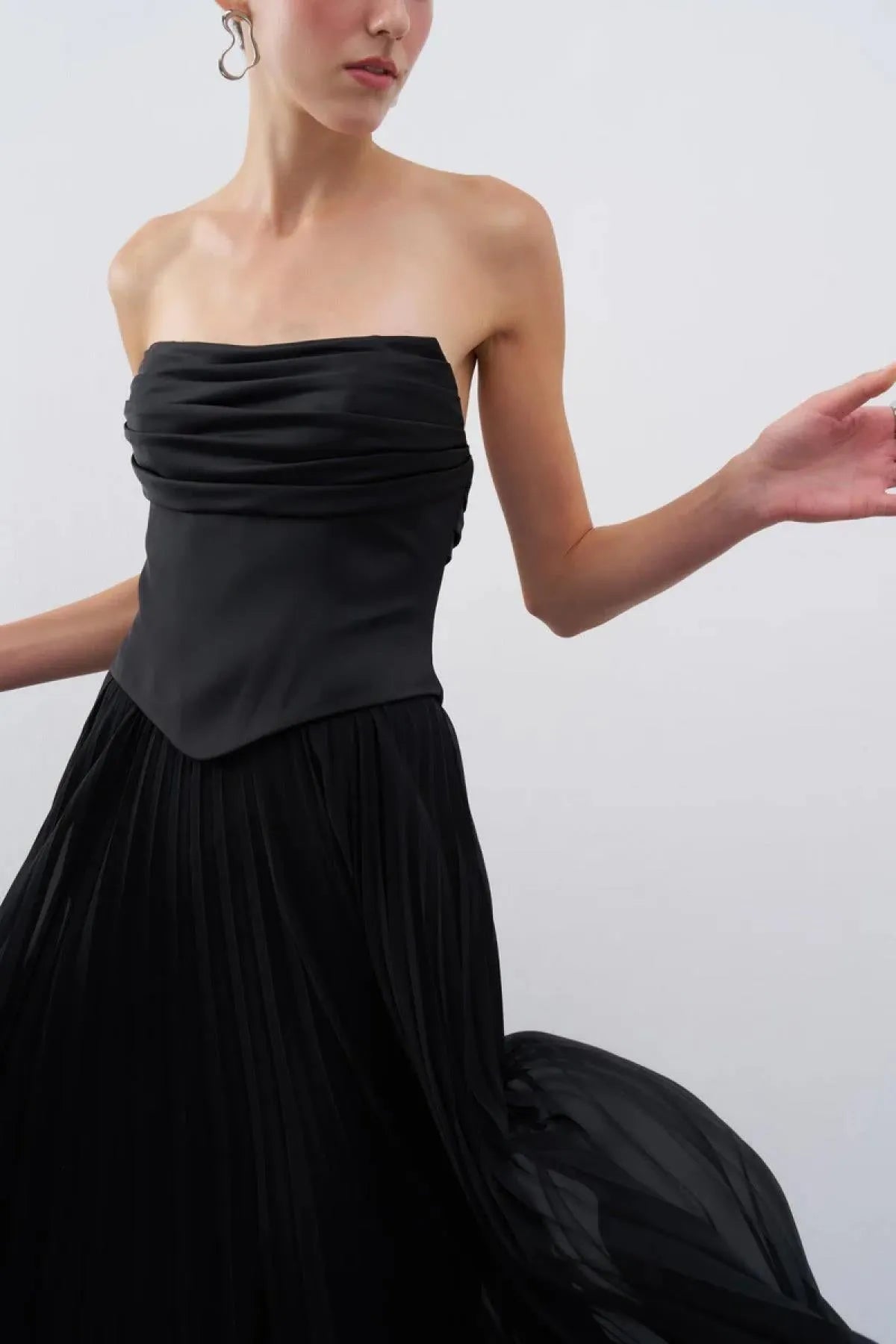 Strapless Draped Pleated Skirt Long Evening Dress