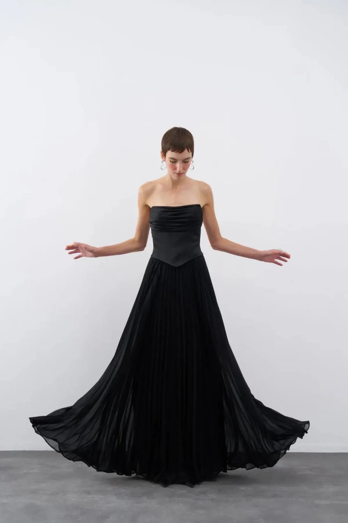 Strapless Draped Pleated Skirt Long Evening Dress