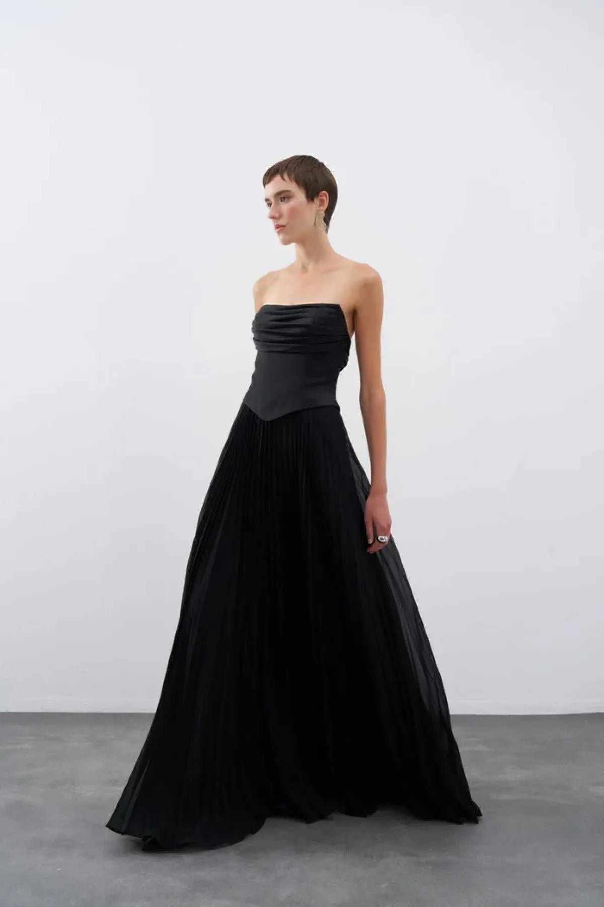 Strapless Draped Pleated Skirt Long Evening Dress