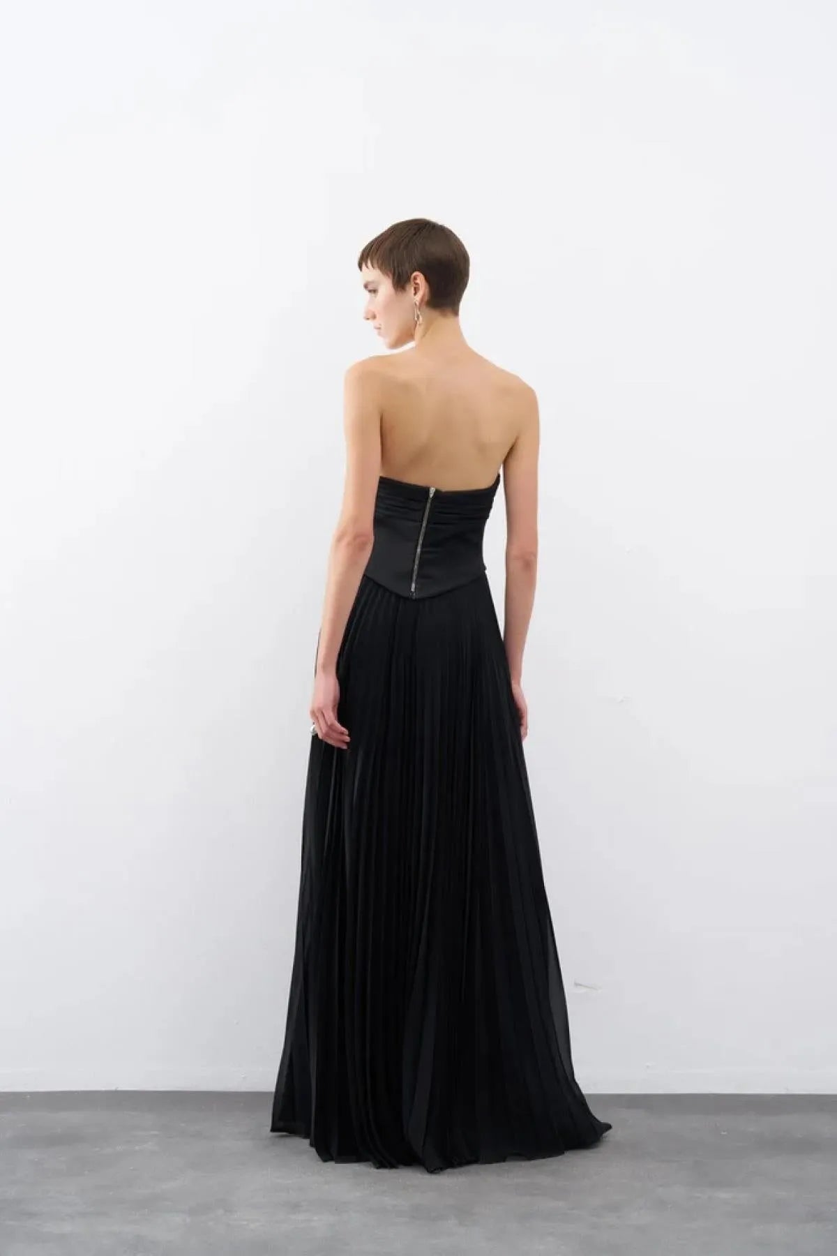 Strapless Draped Pleated Skirt Long Evening Dress