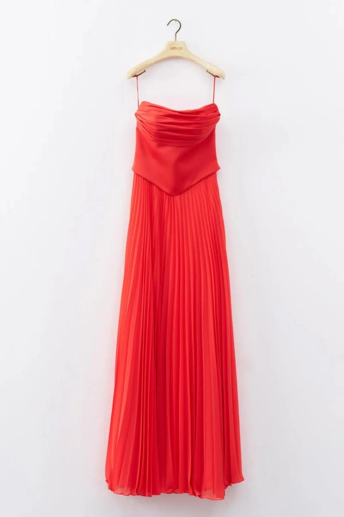 Strapless Draped Pleated Skirt Long Evening Dress