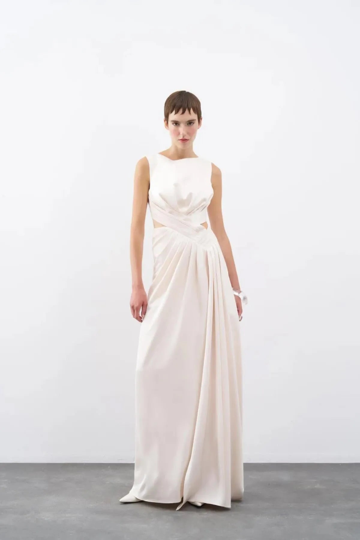 Long Evening Dress with Slit and Window Detail