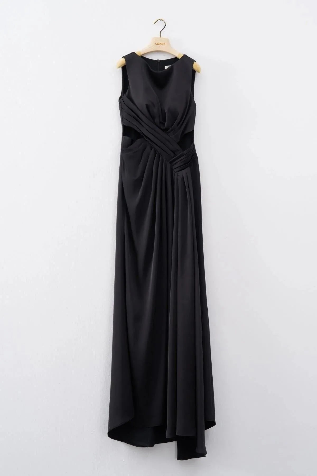 Long Evening Dress with Slit and Window Detail