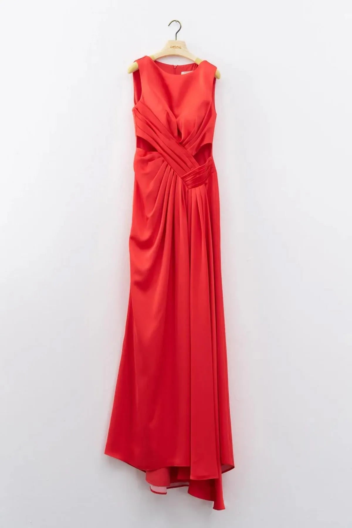 Long Evening Dress with Slit and Window Detail