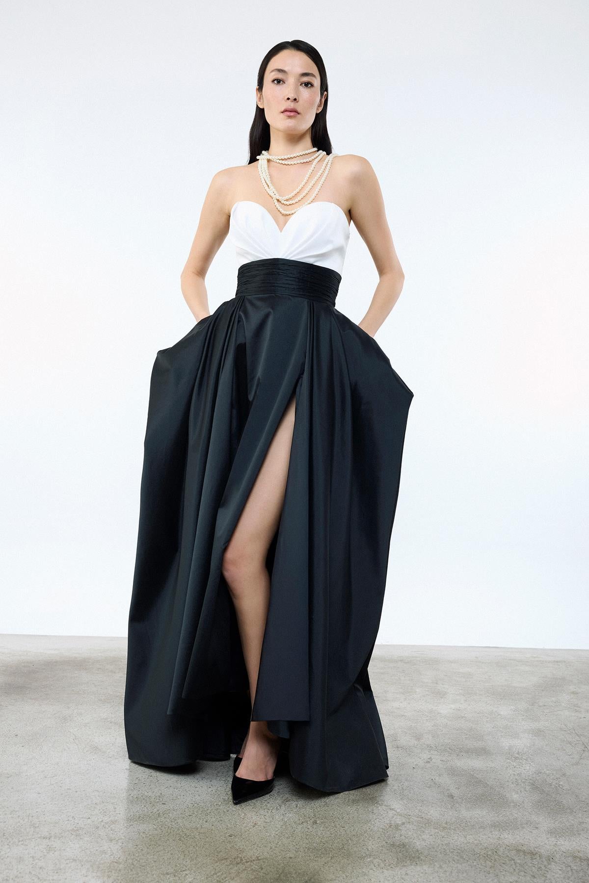 Sweetheart Neck Waist Belted Pocket Evening Dress