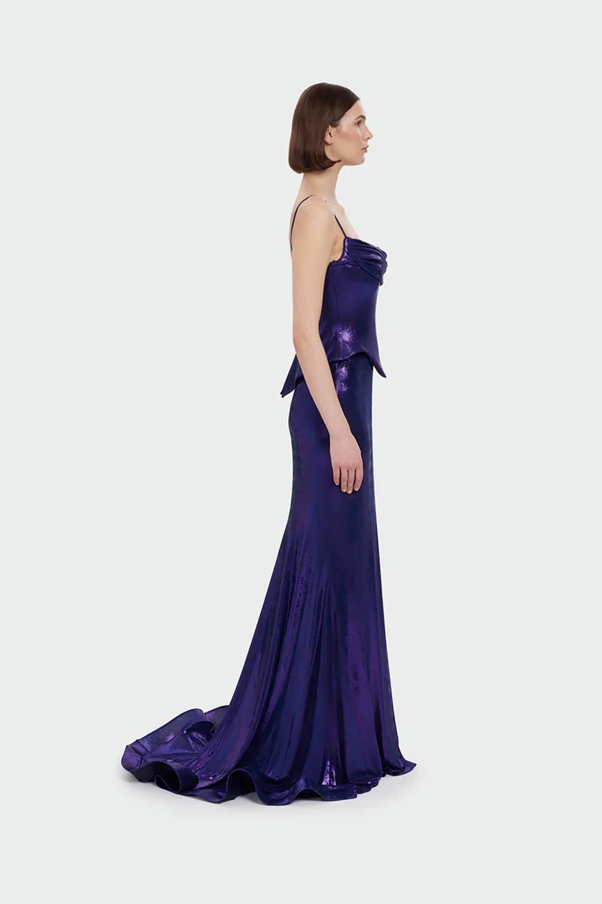 İnce Askılı Drape Detaylı Abiye Elbise