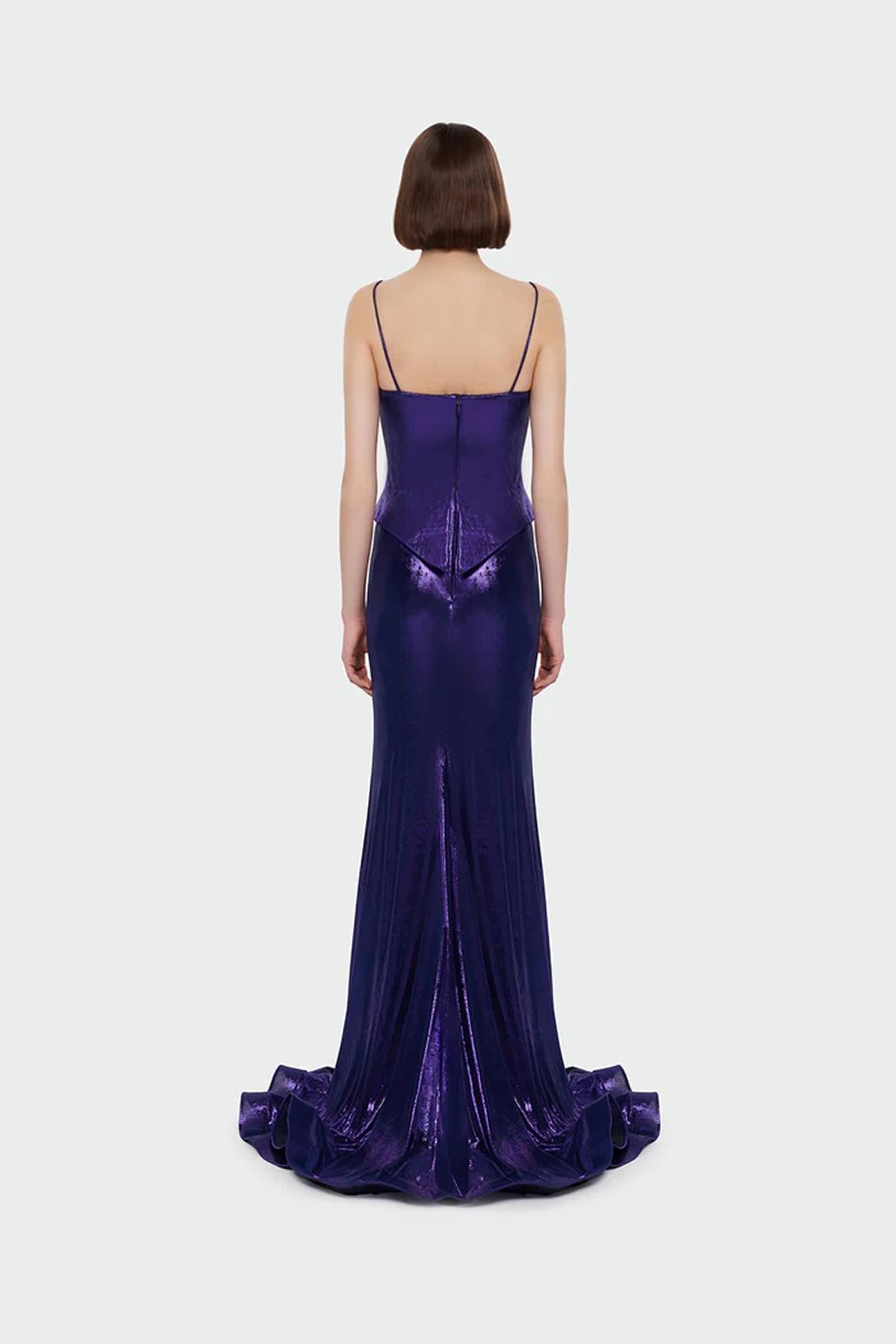 İnce Askılı Drape Detaylı Abiye Elbise