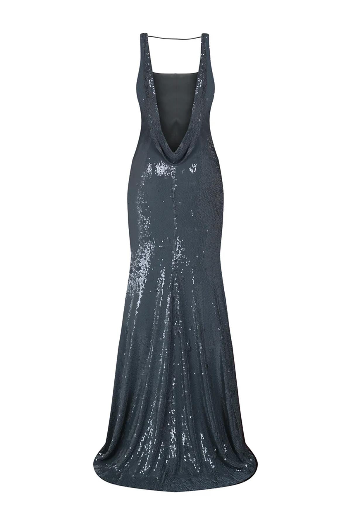 Pul Payet İşlemeli Askılı Abiye Elbise