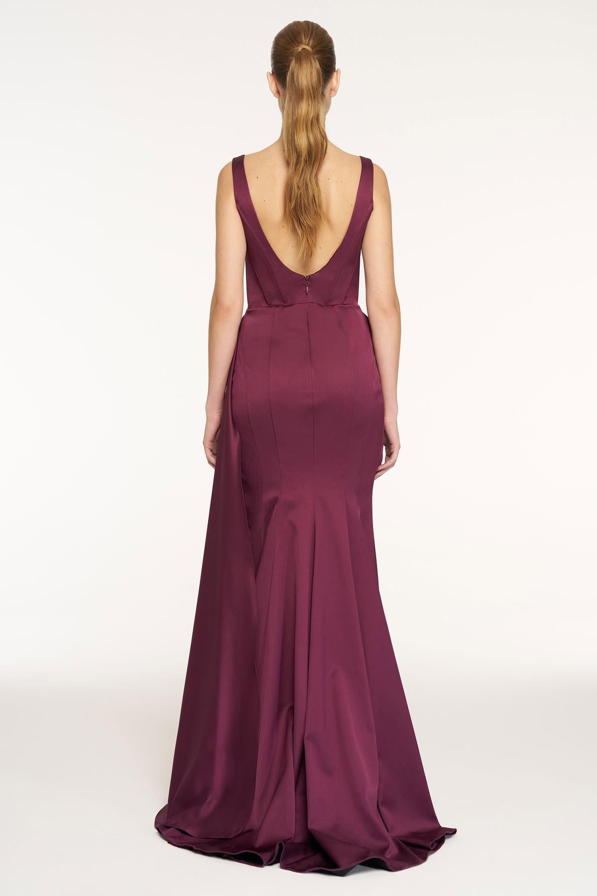 Korse Detaylı Drapeli Askılı Uzun Abiye Elbise