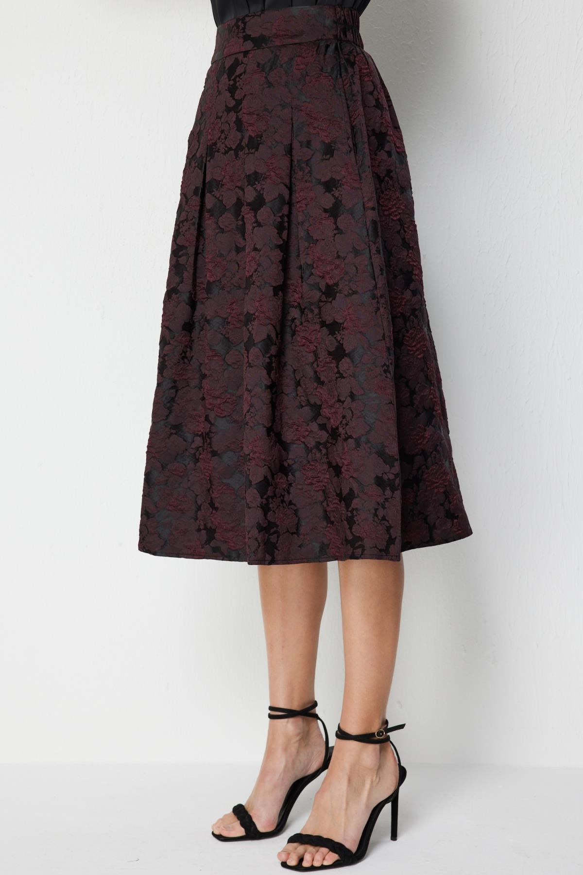 Çiçek Desenli Pileli Midi Etek