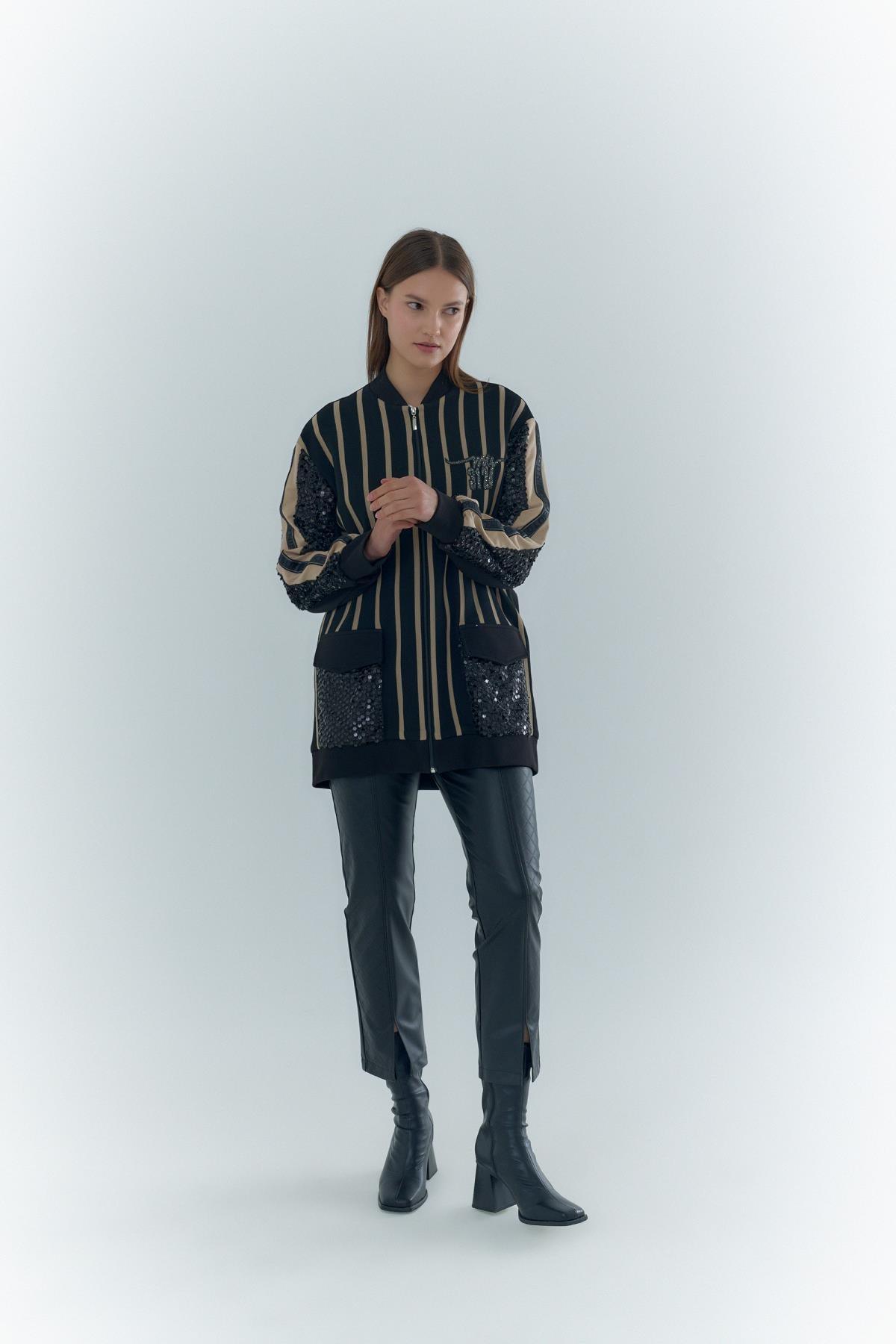 Çizgili Bomber Kadın Ceket - Eser Giyim