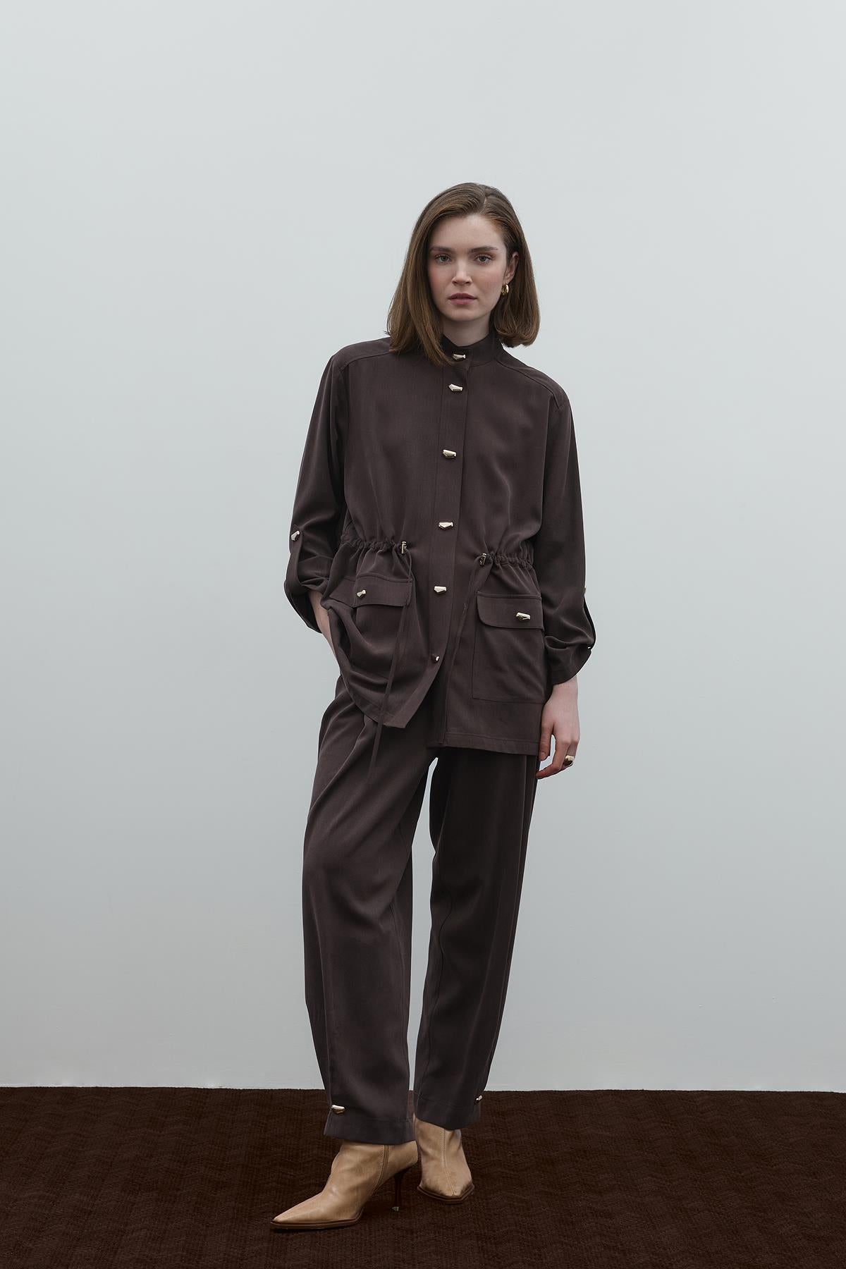 Trousers with Button Accessory Detail