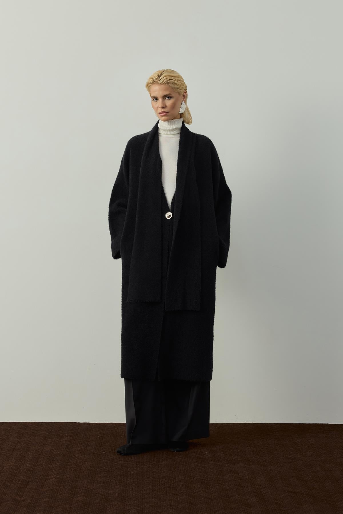 Şal Detaylı Tek Düğmeli Kap