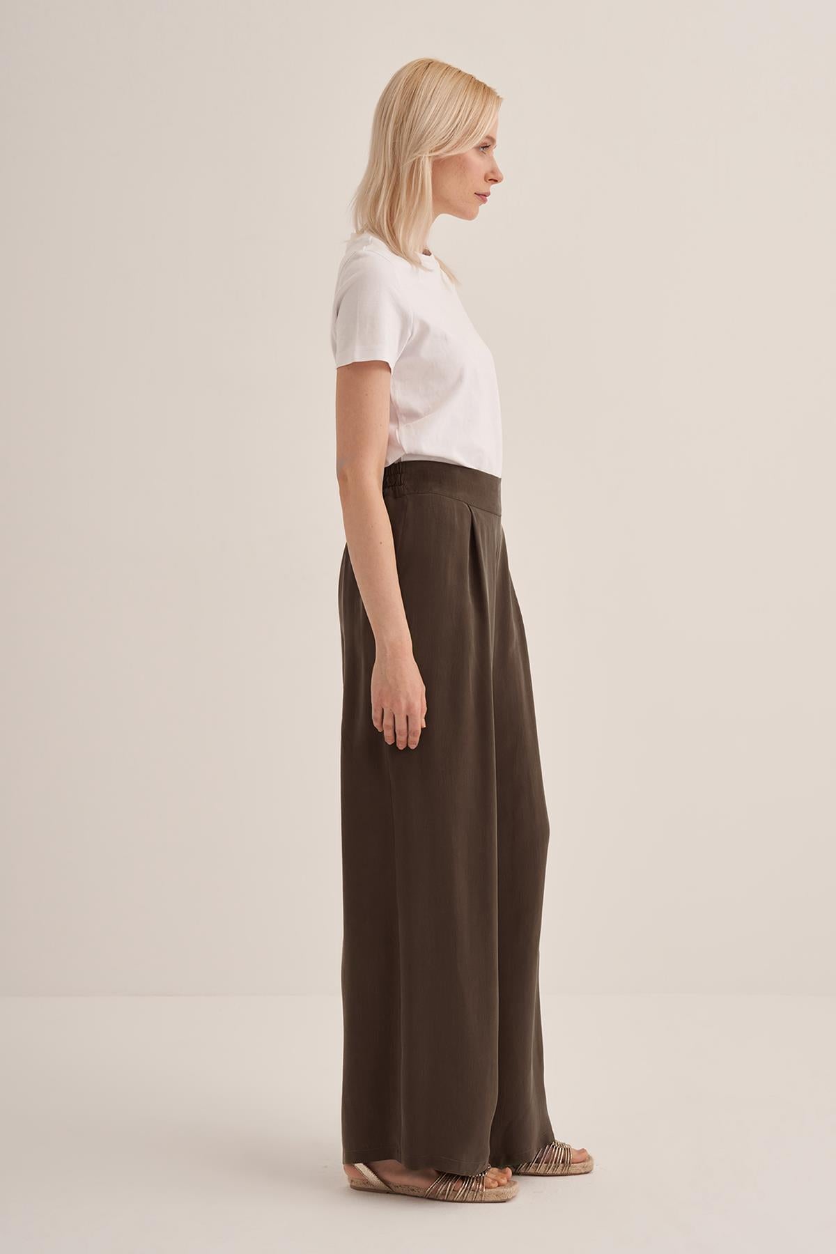Elastic Waist Wide Leg Cupro Silk Trousers