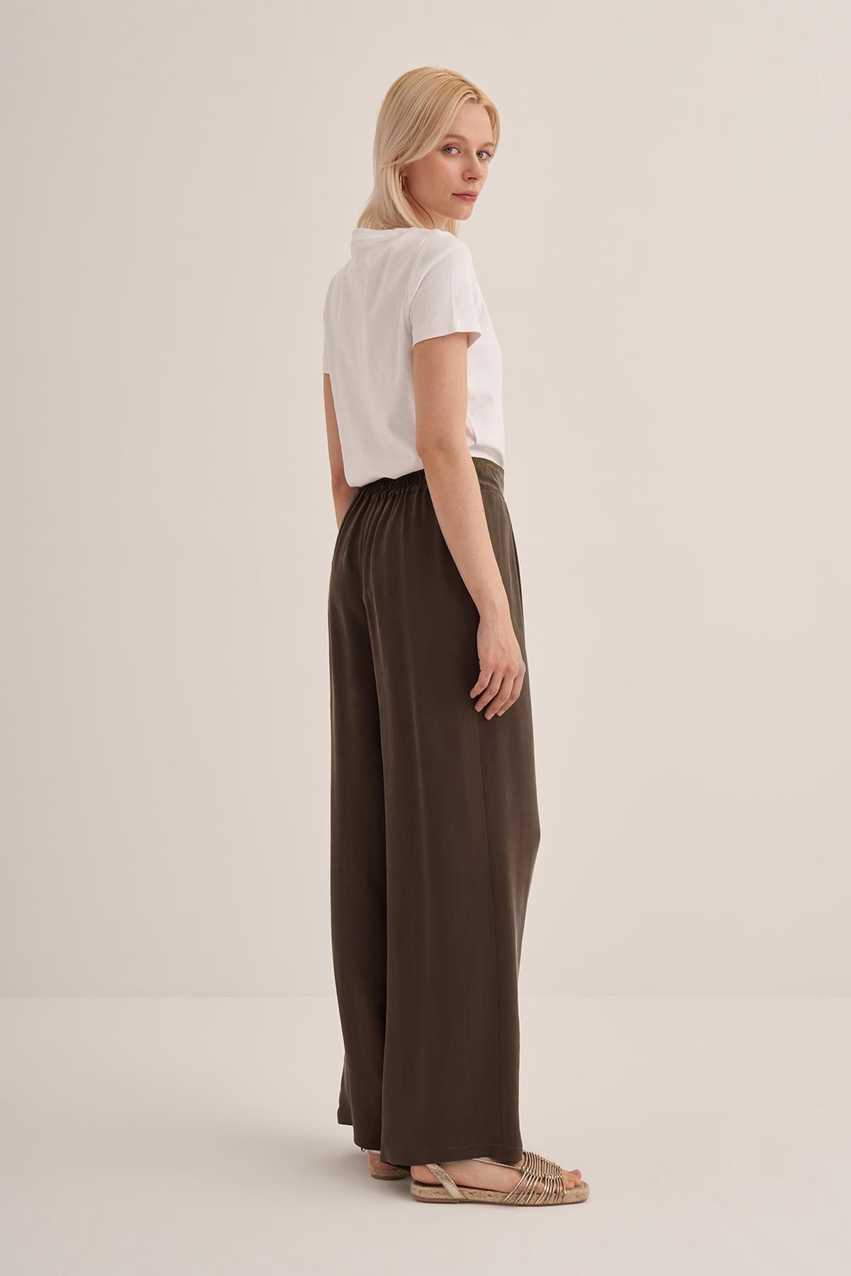Elastic Waist Wide Leg Cupro Silk Trousers