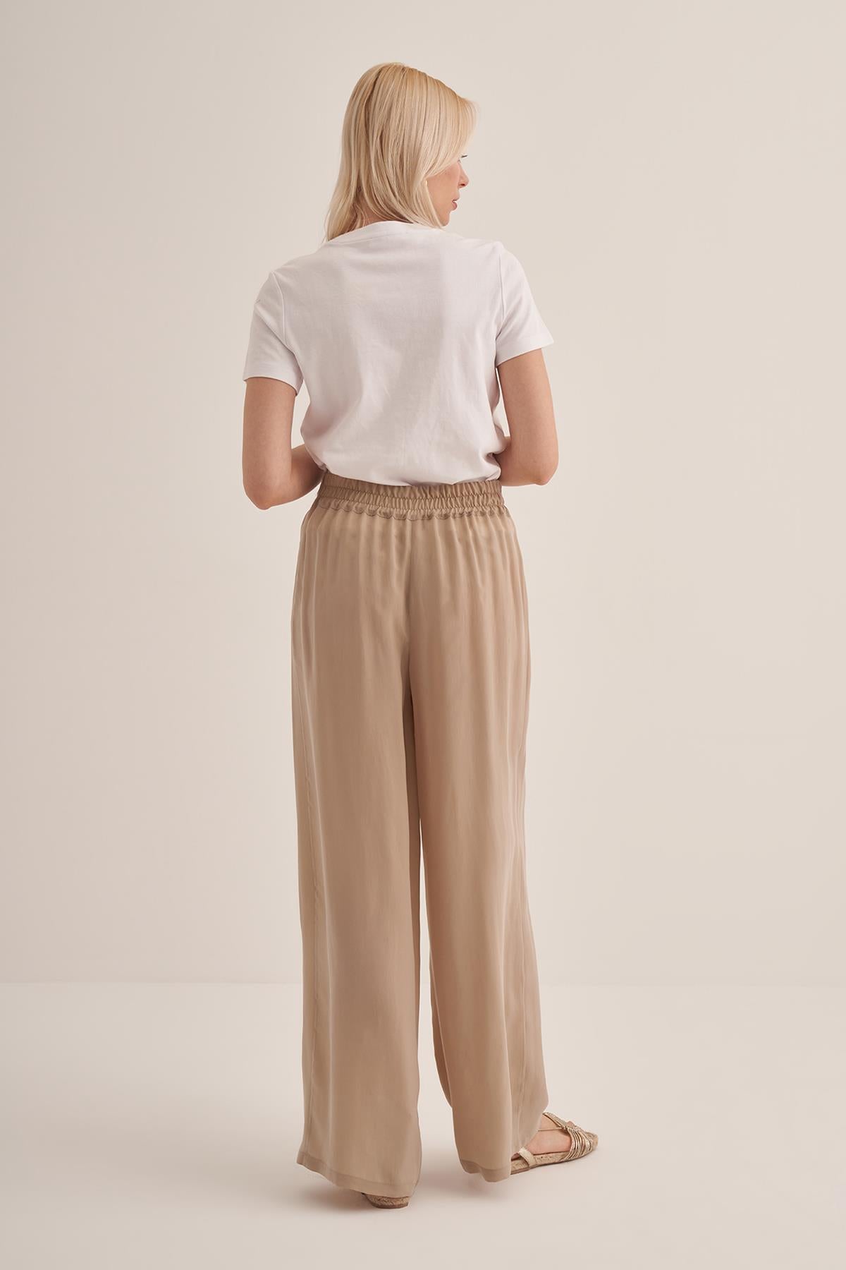 Elastic Waist Wide Leg Cupro Silk Trousers