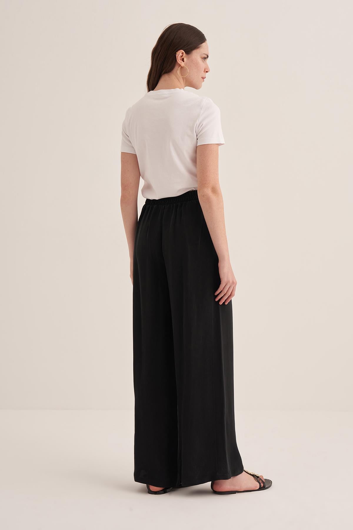 Elastic Waist Wide Leg Cupro Silk Trousers