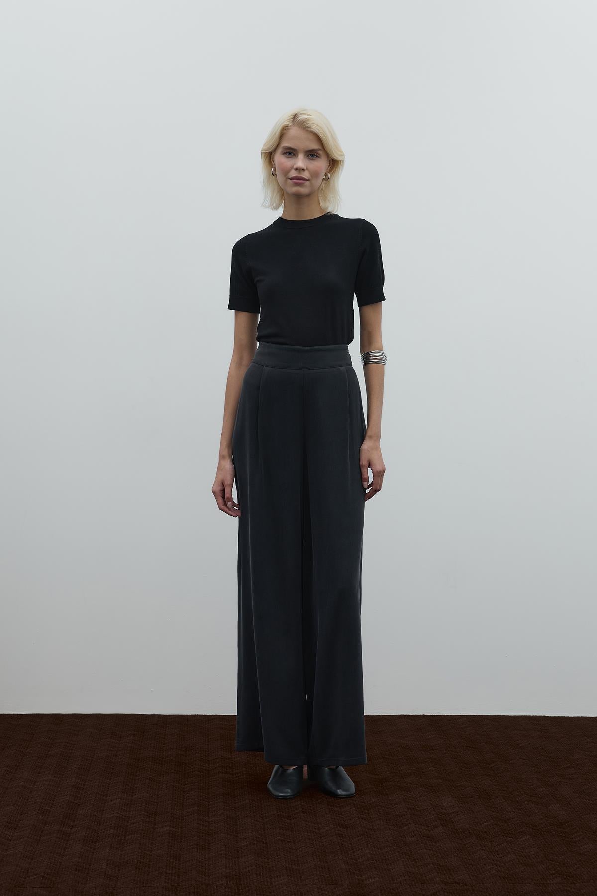High Waist Pleated Detailed Cupro Trousers
