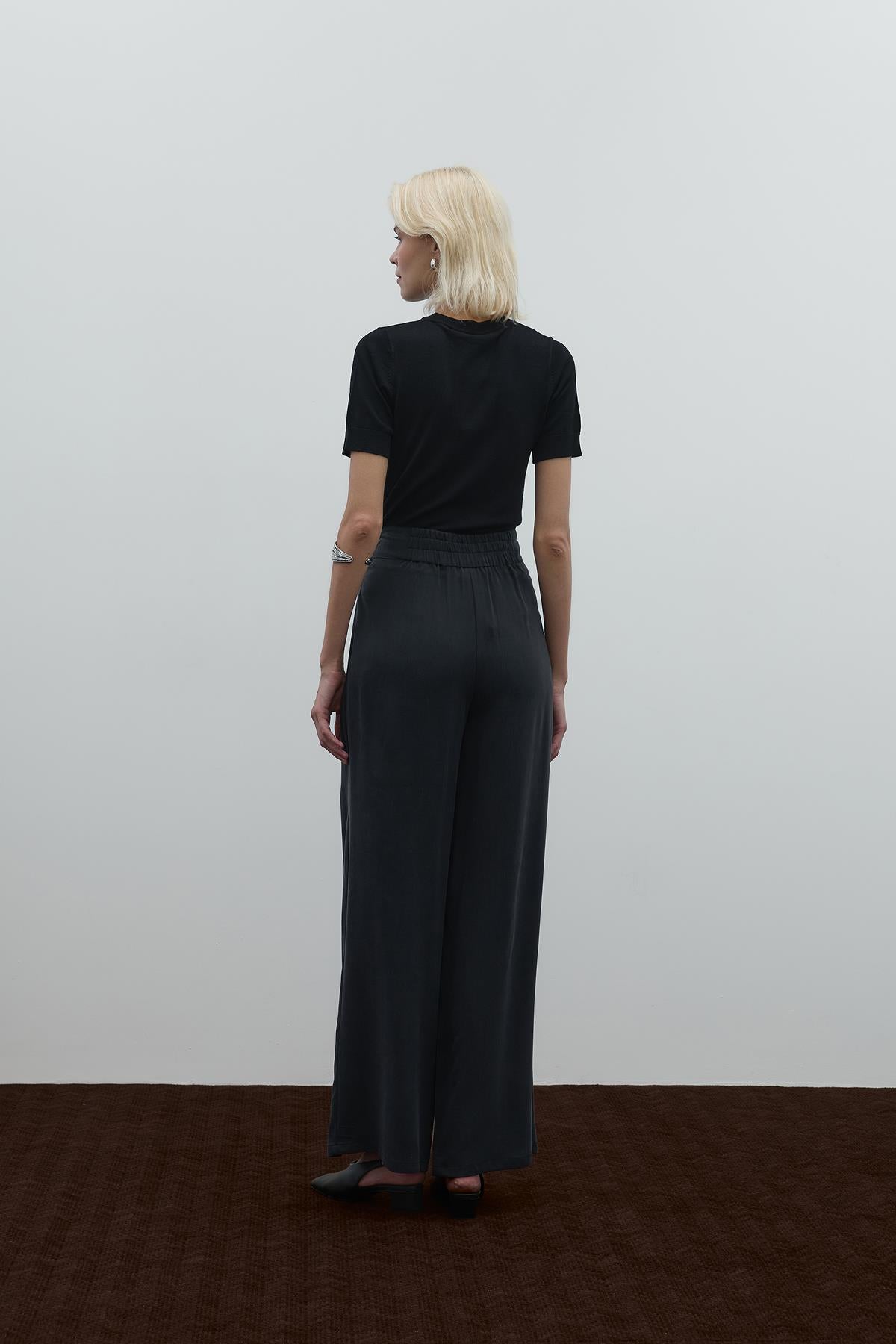 High Waist Pleated Detailed Cupro Trousers