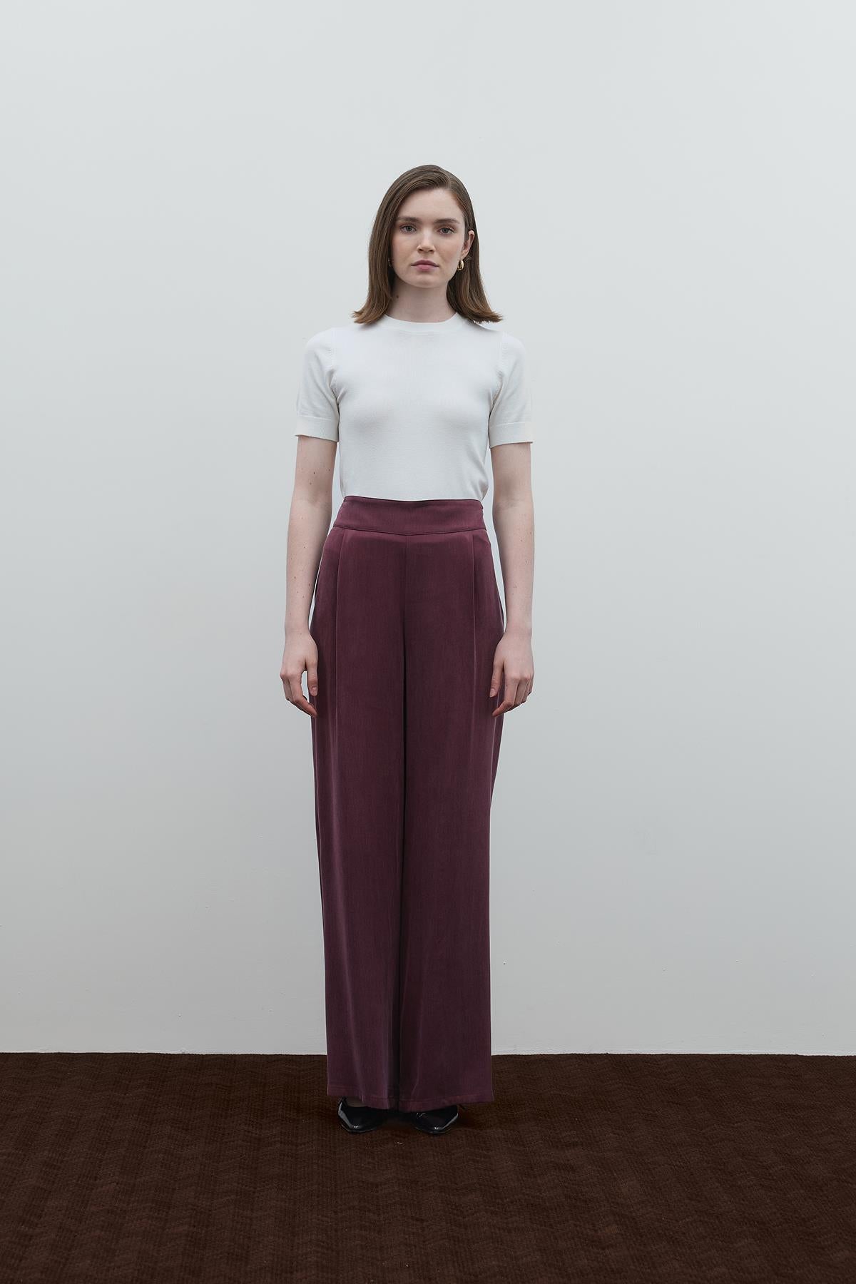 High Waist Pleated Detailed Cupro Trousers