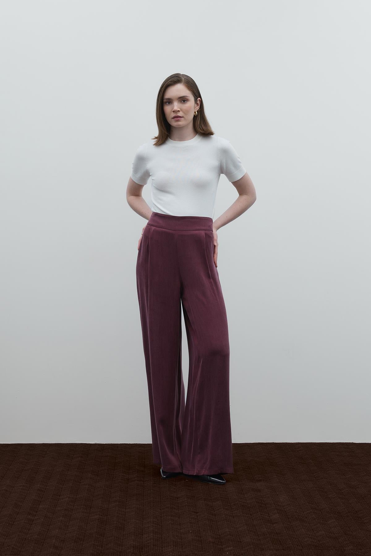High Waist Pleated Detailed Cupro Trousers