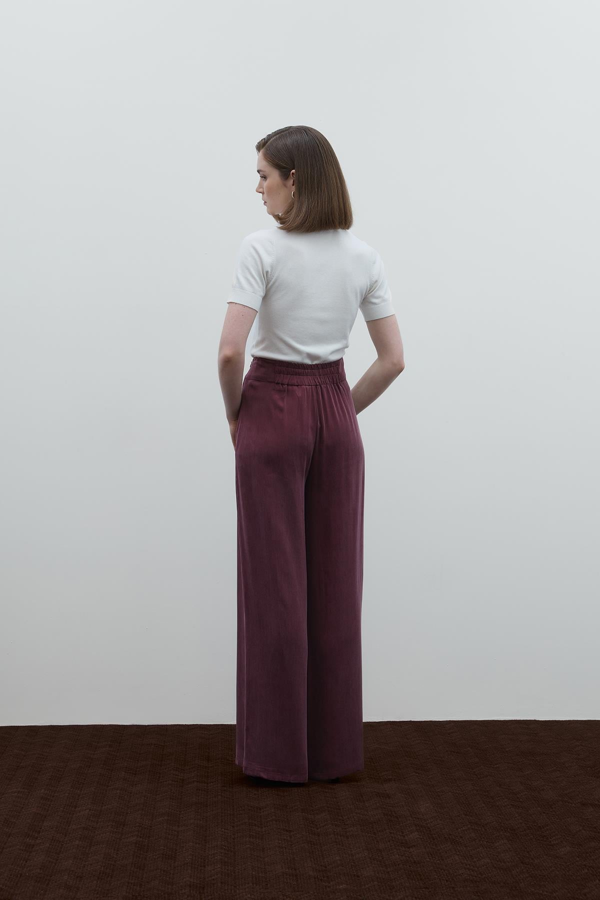 High Waist Pleated Detailed Cupro Trousers