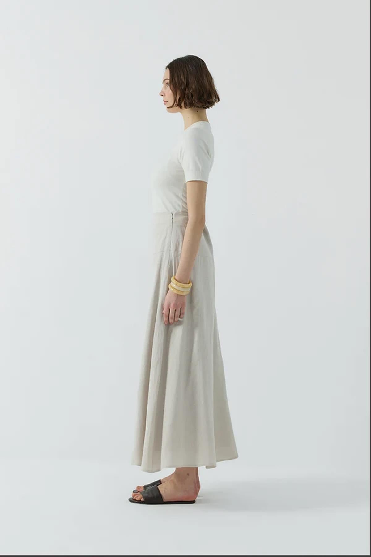 Yüksek Bel Keten Etek