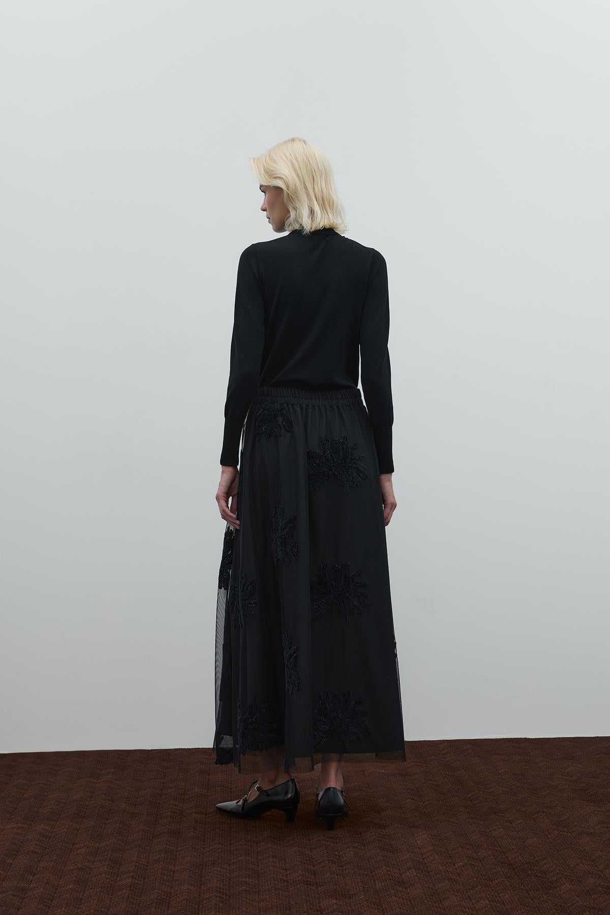 Velvet Embroidered Patterned Tulle Skirt
