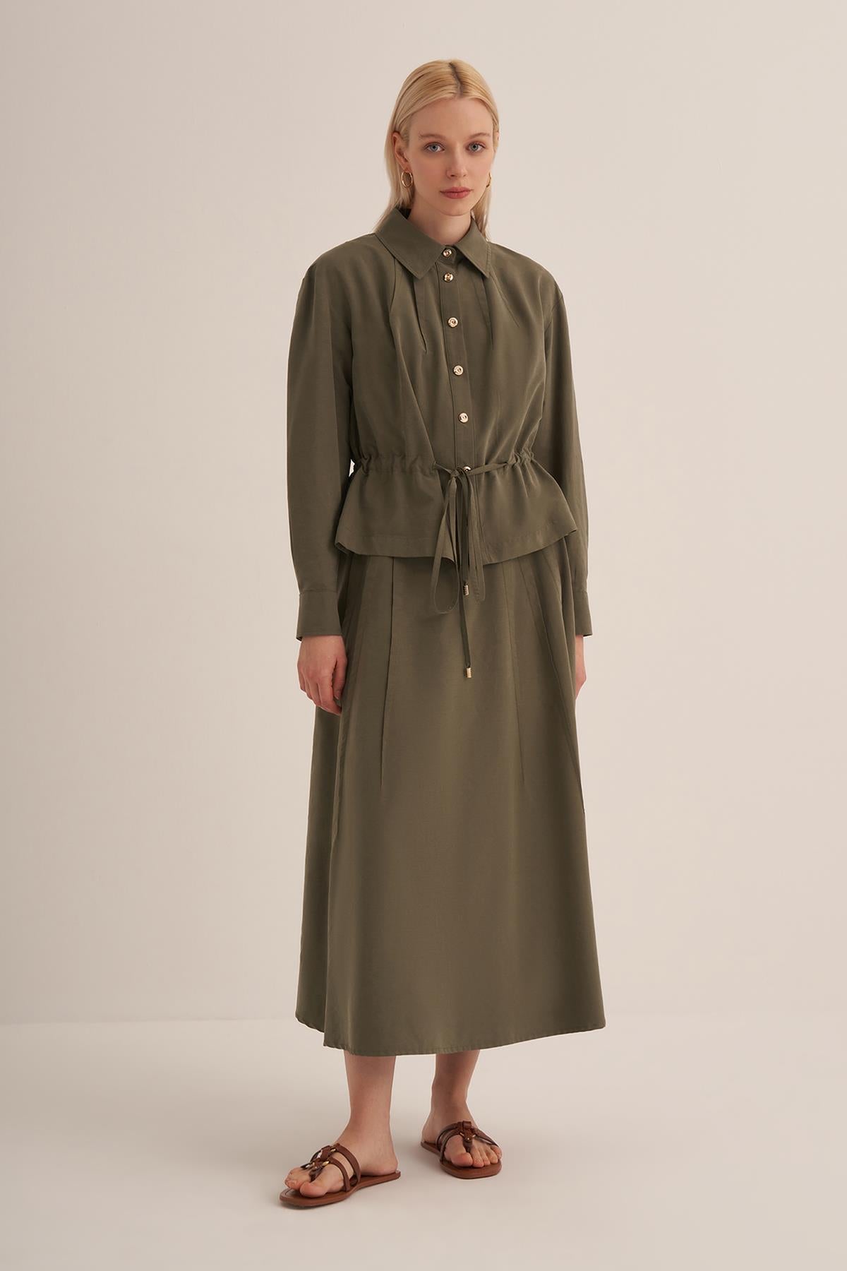 Side Pleated Elastic Waist Skirt