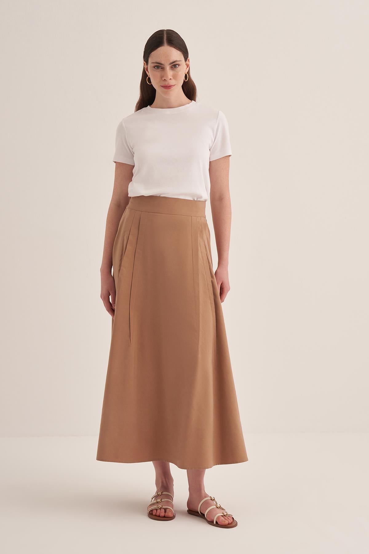 Side Pleated Elastic Waist Skirt