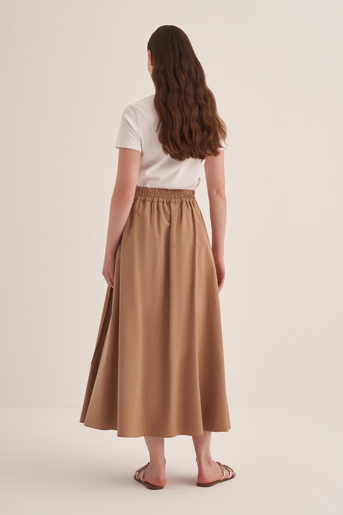 Side Pleated Elastic Waist Skirt
