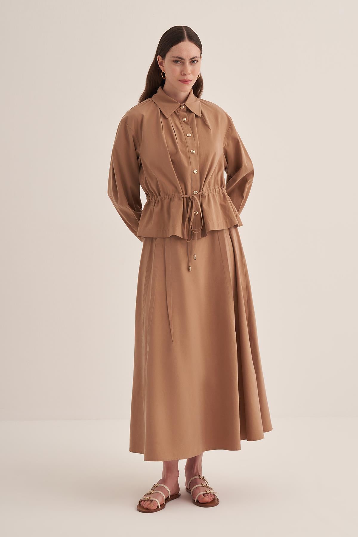 Side Pleated Elastic Waist Skirt