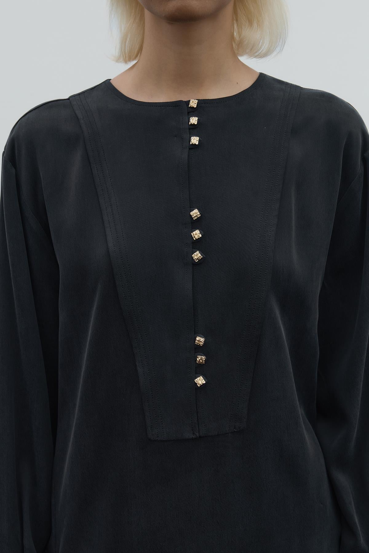 Round Neck Button Detailed Cupro Tunic