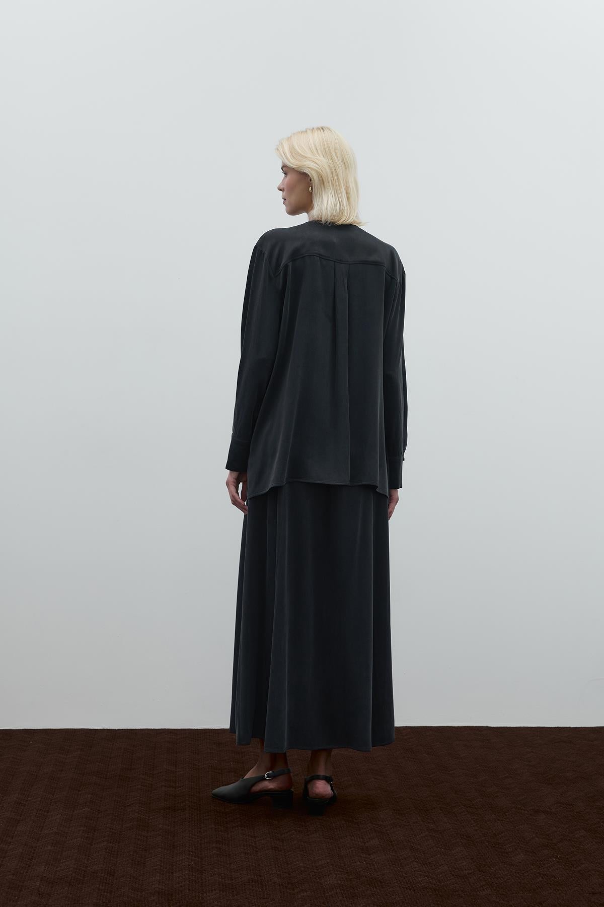 Round Neck Button Detailed Cupro Tunic