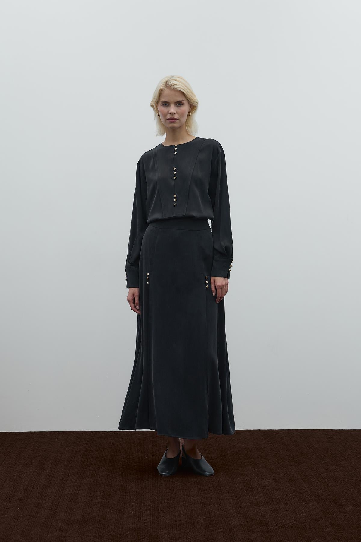 Round Neck Button Detailed Cupro Tunic