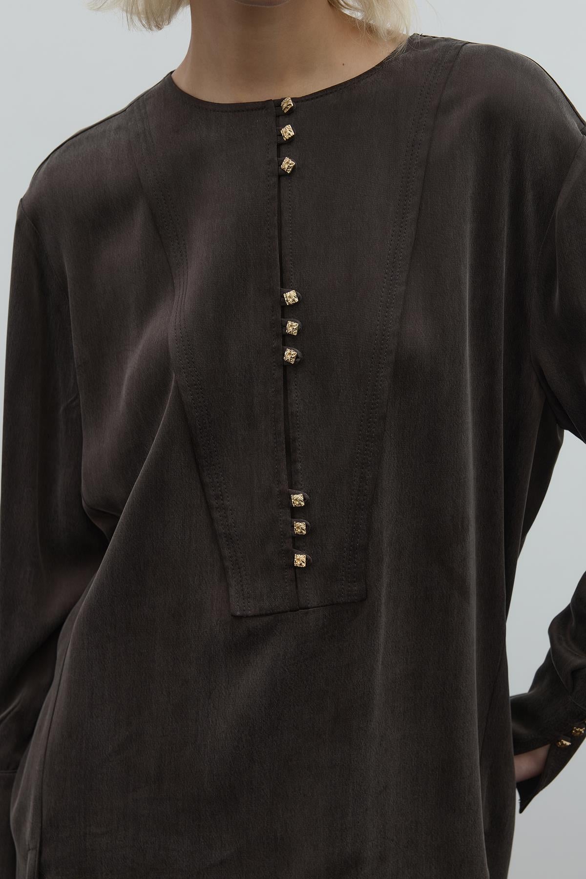 Round Neck Button Detailed Cupro Tunic