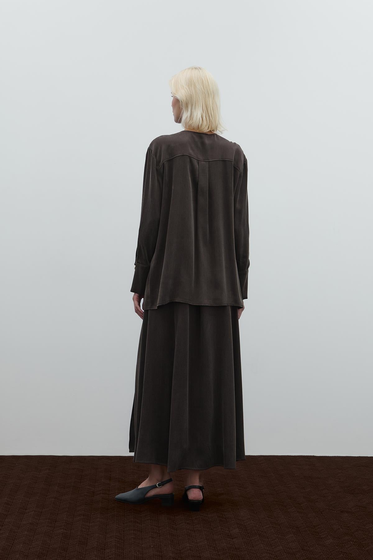 Round Neck Button Detailed Cupro Tunic
