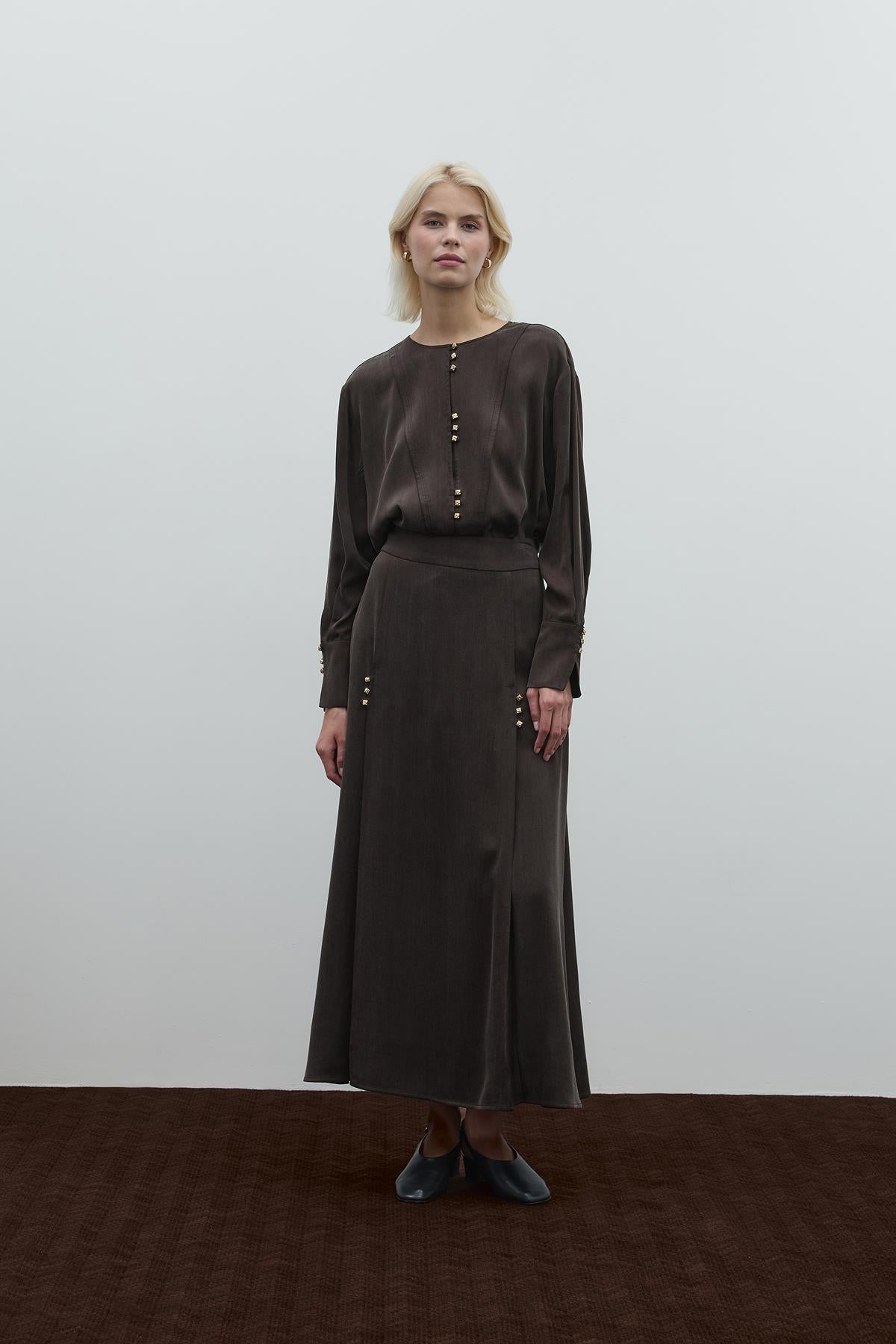 Round Neck Button Detailed Cupro Tunic
